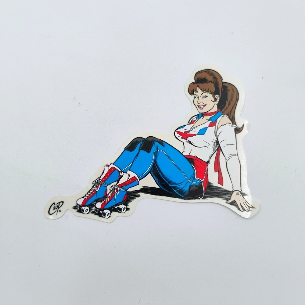 Coop Art Roller Derby Skater Girl Pinup Vinyl Sticker Decal Hot Rod Vintage Y2K